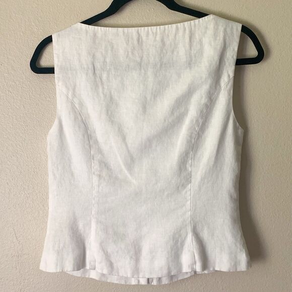 Doen Hayden Linen Top 2 Salt White Button Down Sleeveless Tank - Picture 3 of 6